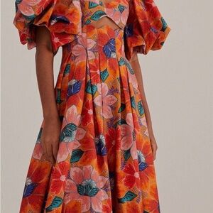 Farm Rio Orange Marias Floral Cut Dress